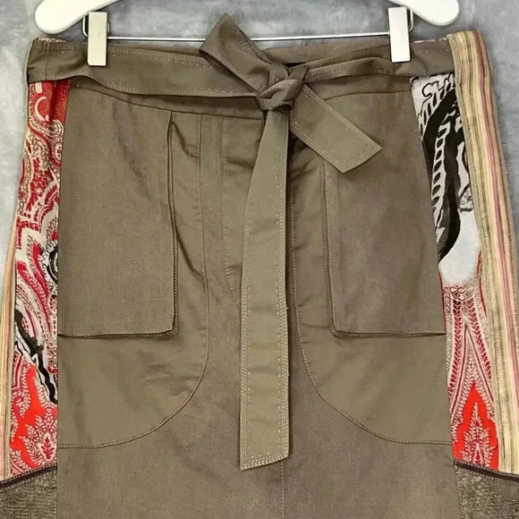 Elie Tahari Devona Skirt‎ Mushroom Women’s Size 8 Belted Side Panels Boho - Picture 2 of 16
